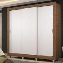 Guarda Roupa Casal Madesa Lyon Plus 3 Portas de Correr 4 Gavetas com Pés Rustic/Branco