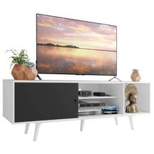 Rack Madesa Dubai para TV até 65 Polegadas com Pés Branco/Preto/Branco