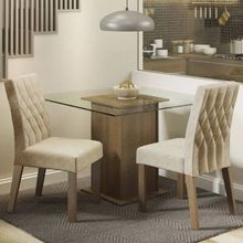Conjunto Sala de Jantar Madesa Cassia Mesa Tampo de Vidro com 2 Cadeiras Rustic/Imperial