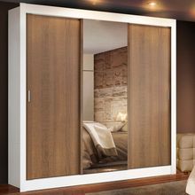 Guarda Roupa Casal Madesa Lyon 3 Portas de Correr com Espelho 2 Gavetas Branco/Rustic