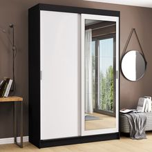 Guarda Roupa Solteiro Madesa Tokio 2 Portas de Correr com Espelho 2 Gavetas Preto/Branco