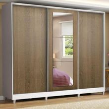 Guarda Roupa Casal 100% MDF Madesa Eros 3 Portas de Correr com Espelho com Pés Branco/Rustic