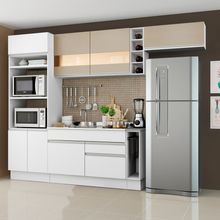 Cozinha Completa Madesa Safira com Armário e Balcão (Sem Tampo e Pia) Branco/Branco/Crema