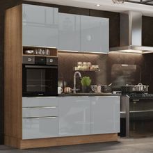 Cozinha Compacta Madesa Lux com Armário e Balcão 5 Portas 3 Gavetas Rustic/Cinza