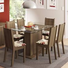 Conjunto Sala de Jantar Madesa Gales Mesa Tampo de Vidro com 6 Cadeiras Rustic/Floral Hibiscos