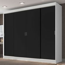 Guarda-Roupa Casal Madesa Austin 4 Portas de Correr 3 Gavetas Branco/Preto