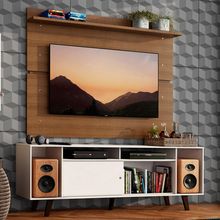 Rack Madesa Cancun com Pés e Painel para TV até 65 Polegadas Branco/Rustic 095Z