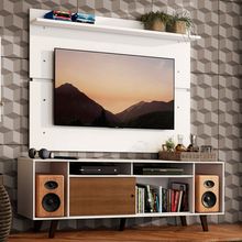 Rack Madesa Cancun com Pés e Painel para TV até 65 Polegadas Branco/Rustic 9B9B