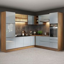 Cozinha Completa de Canto Madesa Lux 526001 com Armário e Balcão Rustic/Cinza