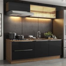 Cozinha Completa Madesa Lux com Armário e Balcão 5 Portas 2 Gavetas Rustic/Preto