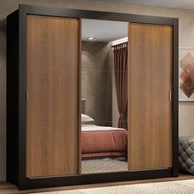 Guarda Roupa Casal Madesa Lyon 3 Portas de Correr com Espelho 2 Gavetas Preto/Rustic