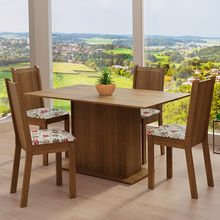 Conjunto Sala de Jantar Madesa Luana Mesa Tampo de Madeira com 4 Cadeiras Rustic/Floral Hibiscos