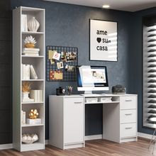Escrivaninha Madesa Alaska + Estante Livreiro 6906 Branco
