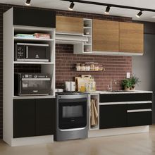 Cozinha Completa Madesa Jade com Armário e Balcão (Sem Tampo e Pia) Branco/Preto/Rustic