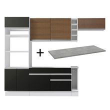 Cozinha Completa Madesa Safira com Armário e Balcão Branco/Preto/Rustic + Tampo