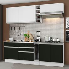 Cozinha Completa Madesa Parma com Armário e Balcão (Sem Tampo e Pia)Branco/Preto/Branco