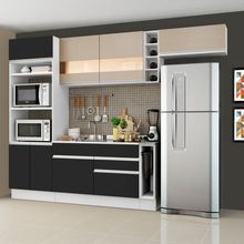 Cozinha Completa Madesa Safira com Armário e Balcão (Sem Tampo e Pia) Branco/Preto/Crema