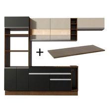 Cozinha Completa Madesa Safira com Armário e Balcão Rustic/Preto/Crema + Tampo