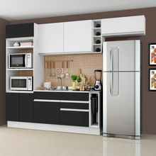 Cozinha Completa Madesa Safira com Armário e Balcão (Sem Tampo e Pia) Branco/Preto/Branco