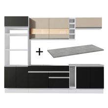Cozinha Completa Madesa Vicenza com Armário e Balcão Branco/Preto/Crema + Tampo