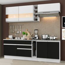 Cozinha Completa Madesa Parma com Armário e Balcão (Sem tampo e Pia) Branco/Preto/Branco