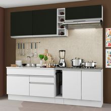 Cozinha Completa Madesa Parma com Armário e Balcão (Sem Pia e Tampo) Branco/Branco/Preto