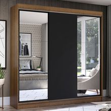 Guarda-Roupa Casal Madesa Istambul 3 Portas de Correr com Espelhos 3 Gavetas Rustic/Preto