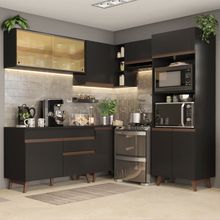 Cozinha Completa de Canto Madesa Reims 402002 com Armário e Balcão Preto