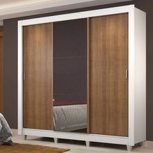 Guarda Roupa Casal Madesa Lyon Plus 3 Portas de Correr com Espelho 4 Gavetas com Pés Branco/Rustic