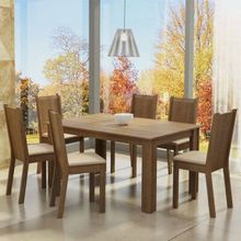 Conjunto Sala de Jantar Madesa Analu Mesa Tampo de Madeira com 6 Cadeiras Rustic/Pérola