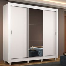 Guarda Roupa Casal Madesa Mônaco 3 Portas de Correr com Espelho com Pés Branco