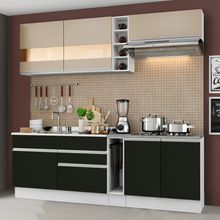 Cozinha Completa Madesa Parma com Armário e Balcão (Sem Tampo e Pia)Branco/Preto/Crema