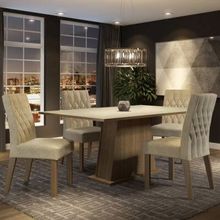 Conjunto Sala de Jantar Madesa Ingrid Mesa Tampo de Madeira com 4 Cadeiras Rustic/Crema/Imperial