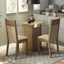 Conjunto Sala de Jantar Madesa Moni Mesa Tampo de Vidro com 2 Cadeiras Rustic/Crema/Pérola