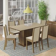 Conjunto Sala de Jantar Madesa Ohana Mesa Tampo de Madeira com 6 Cadeiras Rustic/Crema/Pérola