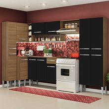 Cozinha Completa de Canto Reto Madesa Emilly Love com Armário e Balcão 13 Portas 1 Gaveta Rustic/Preto