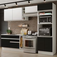 Cozinha Completa Madesa Cristal com Armário e Balcão (Sem Tampo e Pia) Branco/Preto/Branco
