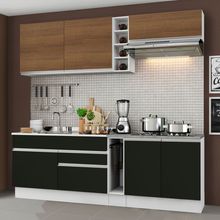 Cozinha Completa Madesa Parma com Armário e Balcão (Sem Pia e Tampo) Branco/Rustic/Preto