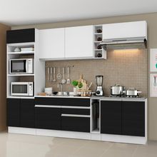 Cozinha Completa Madesa Vicenza com Armário e Balcão (Sem Tampo e Pia) Branco/Preto/Branco