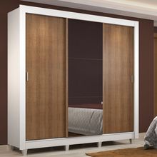 Guarda Roupa Casal Madesa Lyon 3 Portas de Correr com Espelho 2 Gavetas com Pés Branco/Rustic