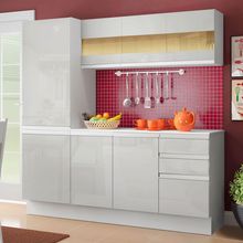 Cozinha Compacta 100% MDF Madesa Smart 170 cm Modulada Com Armário, Balcão e Tampo Frentes Branco Brilho
