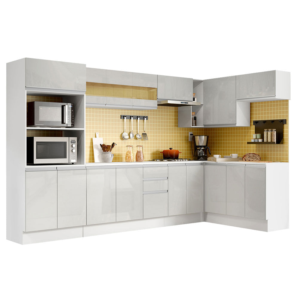 Cozinha Completa 100% MDF Madesa Smart Modulada de Canto - Frentes Branco  Brilho