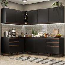 Cozinha Completa de Canto Madesa Reims 382002 com Armário e Balcão Preto