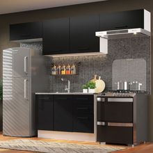 Cozinha Compacta Madesa Agata 280002 com Armário e Balcão Branco/Preto
