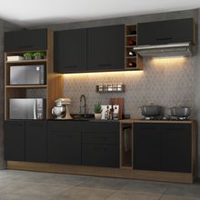 Cozinha Completa Madesa Agata 290001 com Armário e Balcão (Sem Tampo e Pia) Rustic/Preto