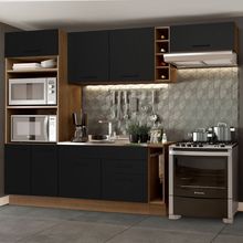 Cozinha Completa Madesa Agata 290002 com Armário e Balcão (Sem Tampo e Pia) Rustic/Preto
