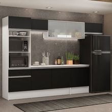 Cozinha Completa Madesa Topazio 300001 com Armário, Balcão e Tampo Branco/Preto