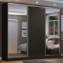 Guarda Roupa Casal 100% MDF Madesa Zurique 3 Portas de Correr com Espelhos Preto