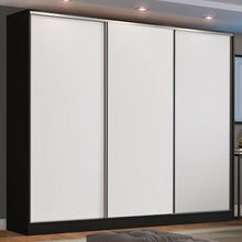 Guarda Roupa Casal 100% MDF Madesa Zurique 3 Portas de Correr Preto/Branco