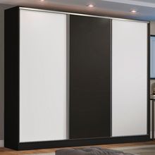 Guarda Roupa Casal 100% MDF Madesa Zurique 3 Portas de Correr Preto/Branco/Preto